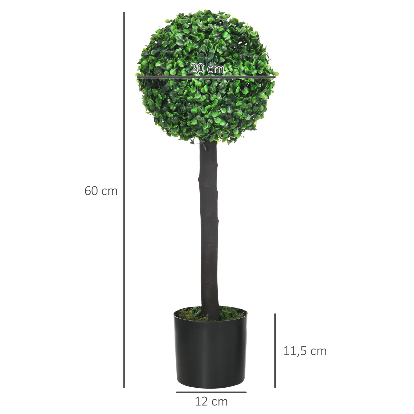 HOMCOM 2er-Set Künstlicher Buchsbaum, 2 Buchsbäume, Outdoor, 20 cm x 20 cm x 60 cm, Grün + Braun+ Schwarz