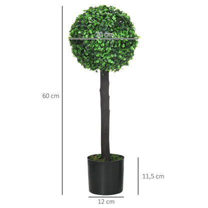 HOMCOM 2er-Set Künstlicher Buchsbaum, 2 Buchsbäume, Outdoor, 20 cm x 20 cm x 60 cm, Grün + Braun+ Schwarz
