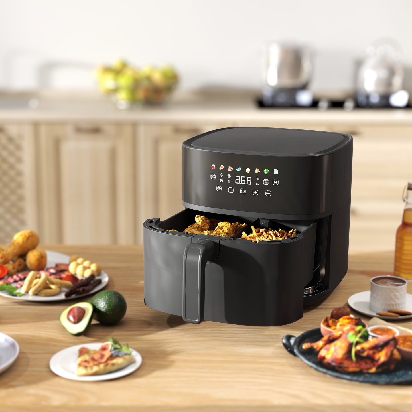 HOMCOM Heißluftfritteuse, Air Fryer, 8 Programme, 8 Liter, LED-Screen, Schwarz
