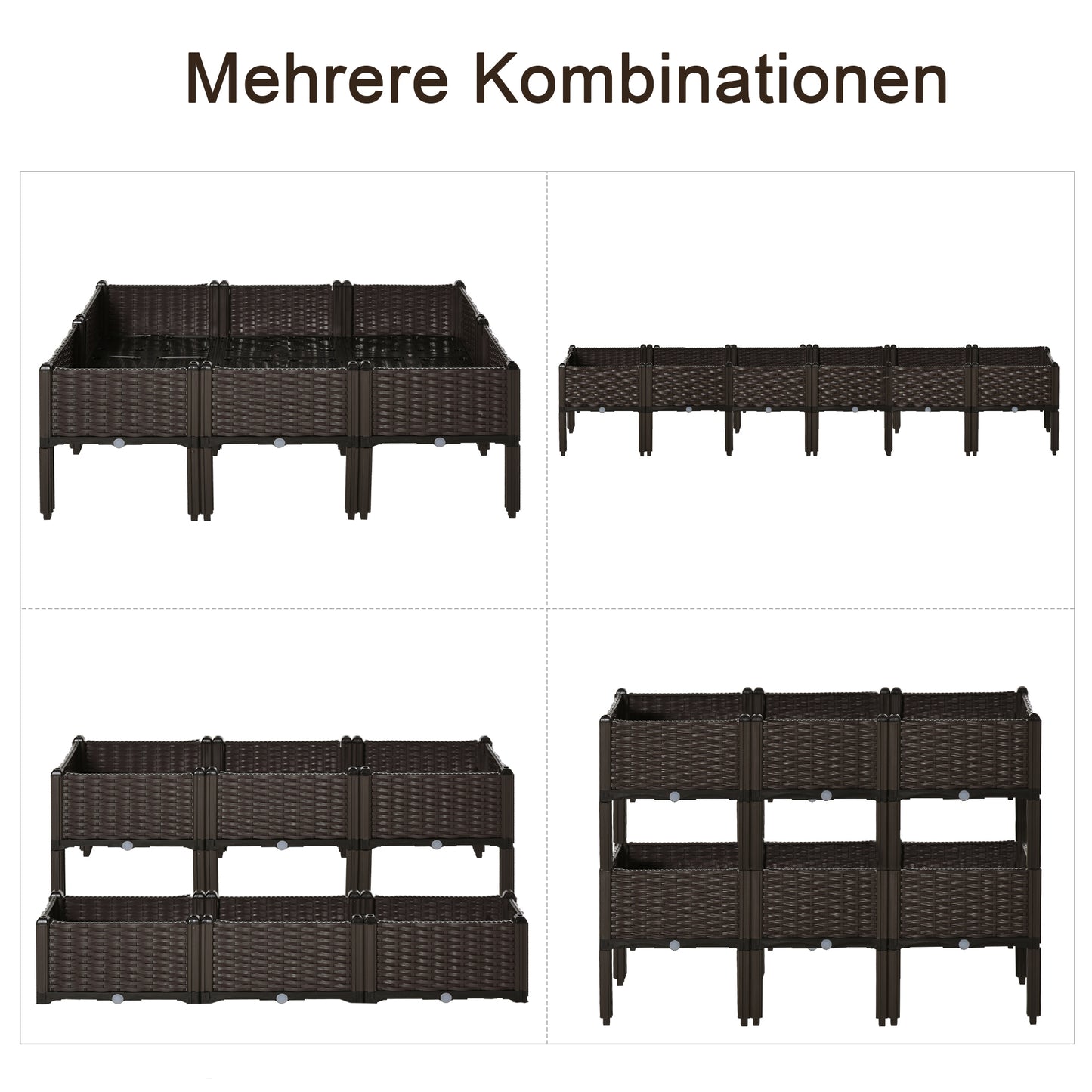 Outsunny Hochbeet 6-teiliger Pflanzkasten mit Abflusslöchern Rattan-Look Blumenkasten DIY Braun 40 x 40 x 44 cm
