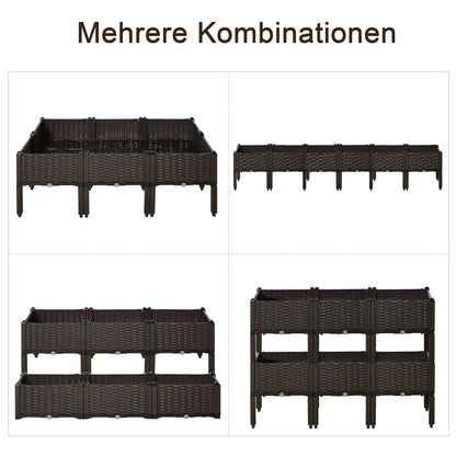 Outsunny Hochbeet 6-teiliger Pflanzkasten mit Abflusslöchern Rattan-Look Blumenkasten DIY Braun 40 x 40 x 44 cm