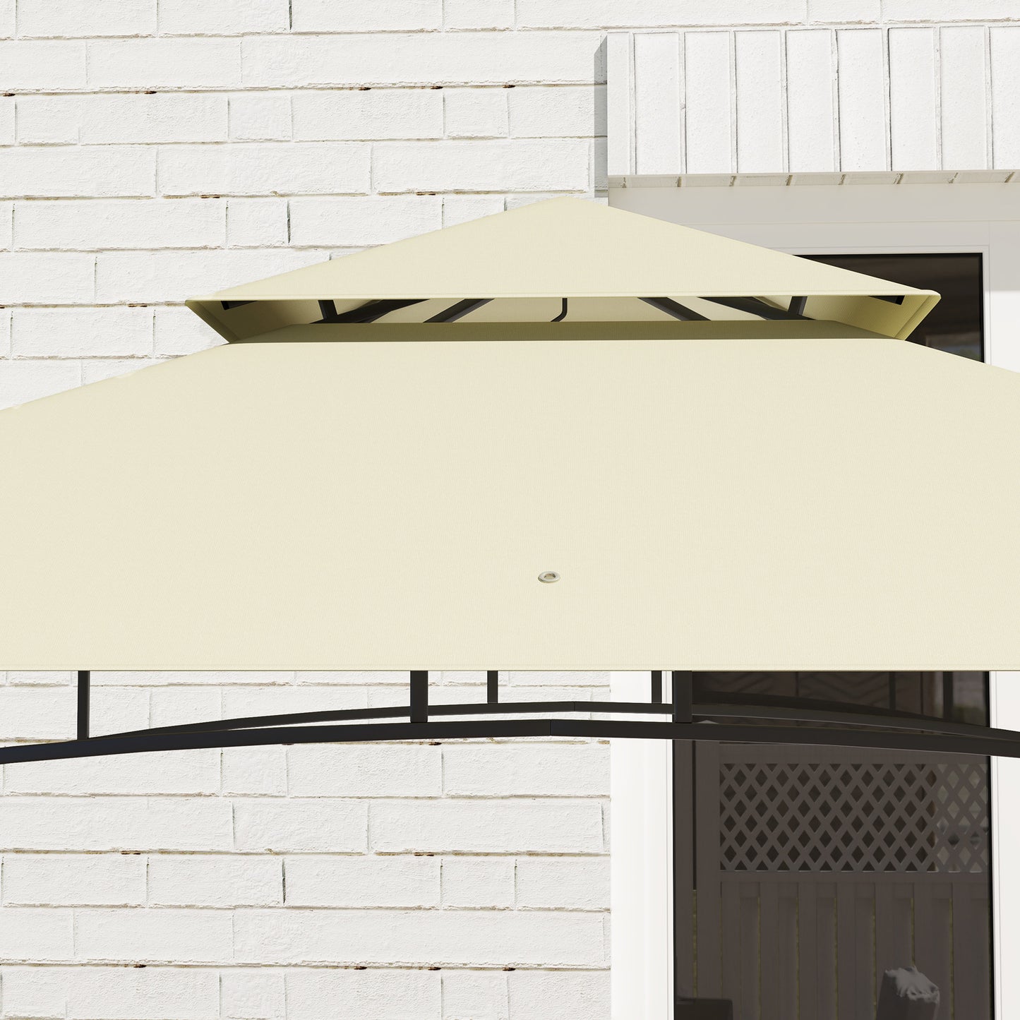 Outsunny Grill-Zelt, BBQ-Zelt, Gartenpavillon mit 2 Regalen, Aufbewahrungskörbe, Haken, für Terrasse, Beige
