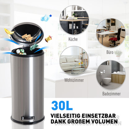 HOMCOM 30L Mülleimer Abfalleimer, Papierkorb, Treteimer mit Deckel, Fußpedal, Müllbehälter mit Inneneimer, Mülltrennung für Wohnzimmer, Büro, Rund