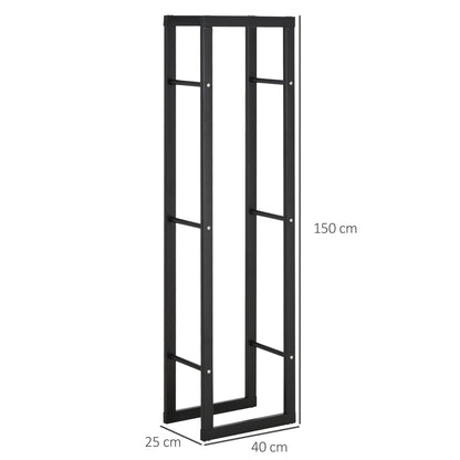 HOMCOM Kaminholzregal Metall 40 x 25 x 150 cm Brennholzregal Stapelhilfe Stahlrahmen bis 100kg Kaminholzunterstand Outdoor Holzregal Feuerholzregal für Garten Terrasse Außen Schwarz