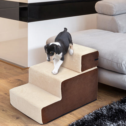 PawHut Haustiertreppe Hundetreppe Katzentreppe 3 Stufen für Katzen und Hunde Plüsch Beige 54 x 40 x 39cm