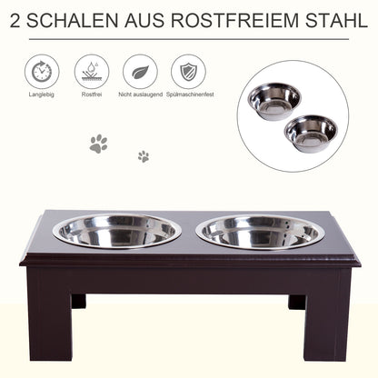 PawHut Erhöhter Hundenapf Futternapf mit 2 Näpfe Wassernapf 2 x 900ml Edelstahlnäpfen Fressnapf Futterstation Hundenäpfe för små Hunde Katzen Espresso