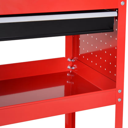 HOMCOM Werkzeugkoffer Werkzeugtrolley Werkzeugbox, 3 Ebenen, 4 Rollen, 82 cm x 35 cm x 76 cm, Rot