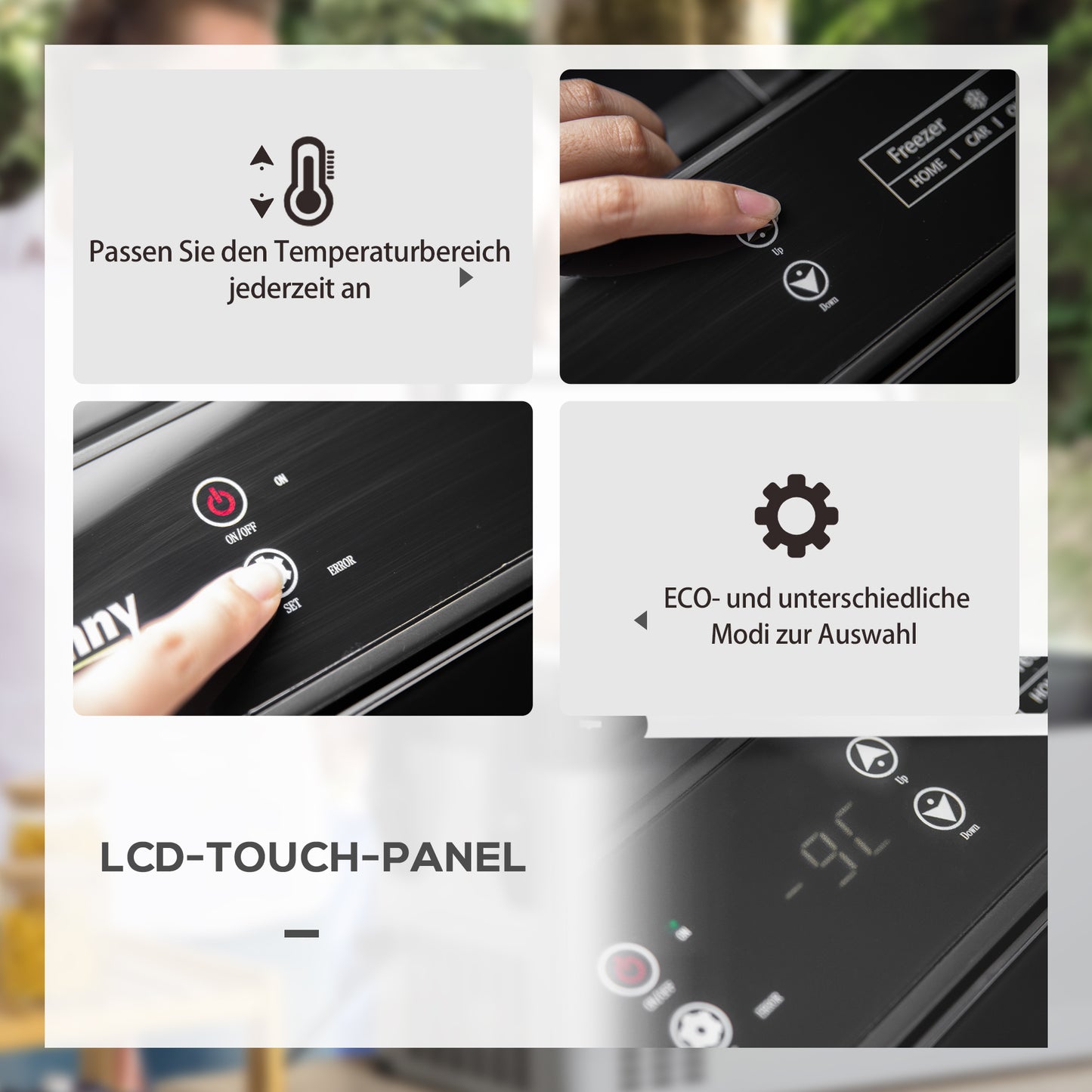 Outsunny Kühlbox Auto 50L mit LCD-Anzeige 2 Modi Kompressor Autokühlschrank mit Griffe Boot Camper Reisen 12/24V DC und 110-240V AC Grau+Schwarz