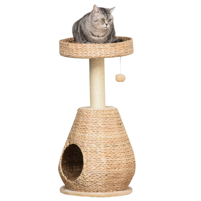 PawHut Katzenbaum Kratzbaum Kätzchen Möbel mit Katzenhöhle Ballspielzeug Sisal weiche Plüsch Höhe 82,5 cm Gelb