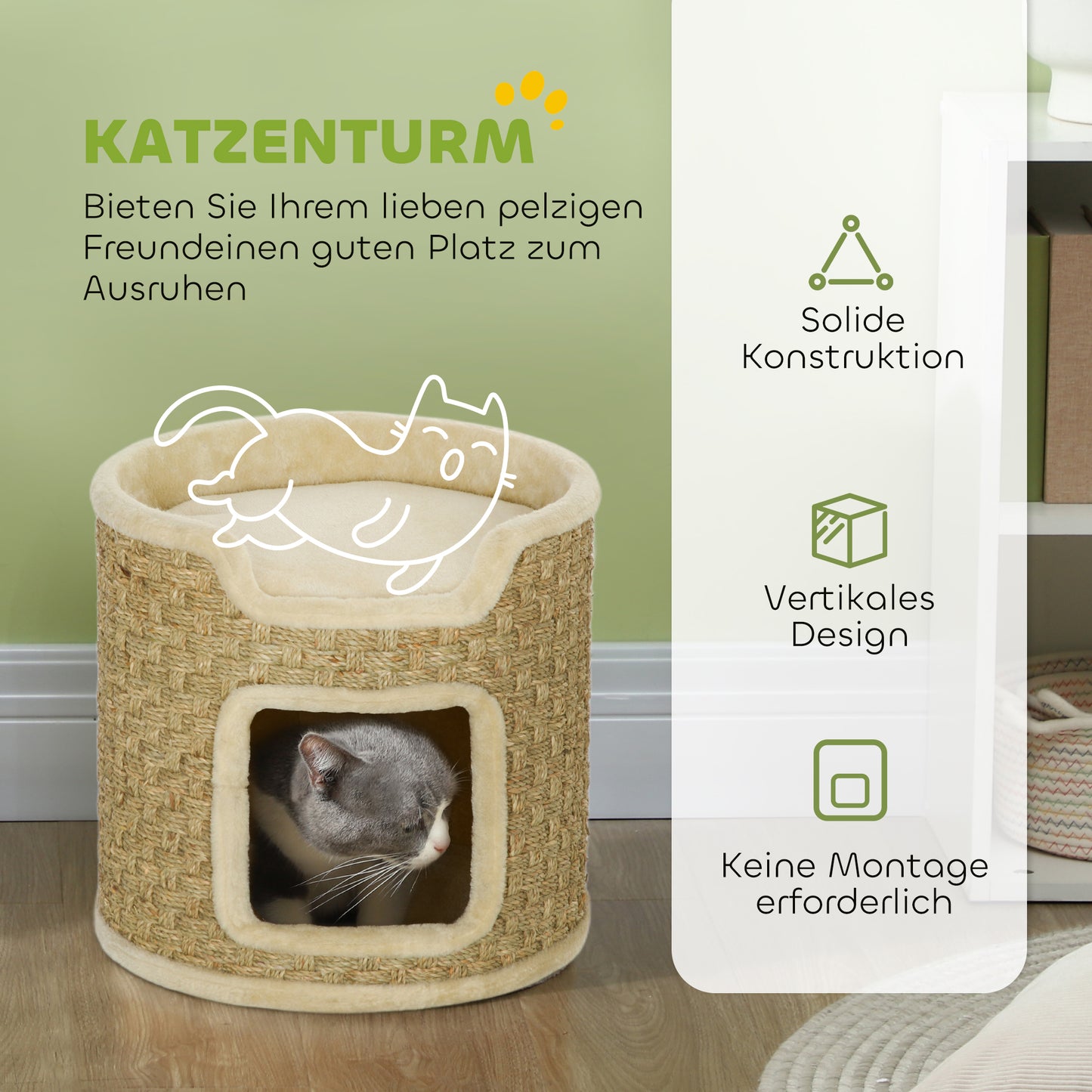 PawHut Katzenkratzbaum, Spiel- und Entspannungsbereich, Plüsch, Φ38 x 37H cm, Khaki-Beige, till 5 kg