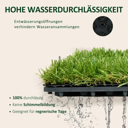 Outsunny Kunstrasen, naturgetreu, Dräneringsfunktion, 6,5 K Fasern/m², 25mm Höhe, 10-er Set je 30x30cm, Grün