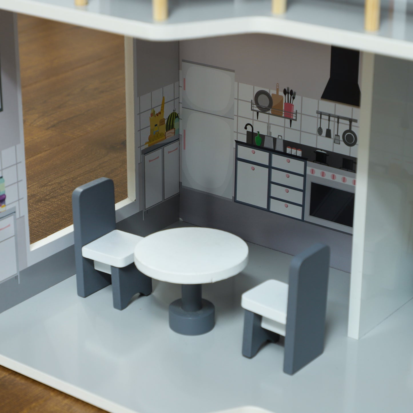 AIYAPLAY Puppenhaus aus Holz mit 13 Möbelstücken und Zubehör, 3-stöckiges Spielhaus für Kinder im Alter von 3-6 Jahren