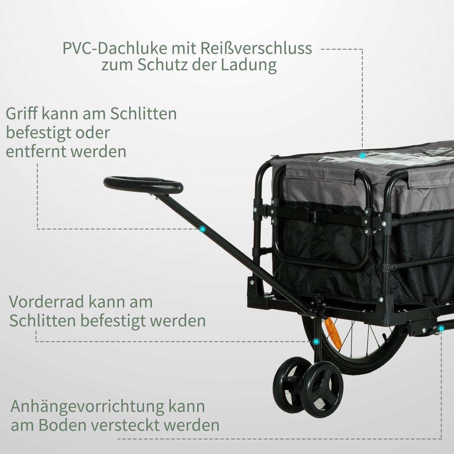 HOMCOM Lastenanhänger Bollerwagen 130 x 64 x 103 cm Stahl Schwarz+Grau