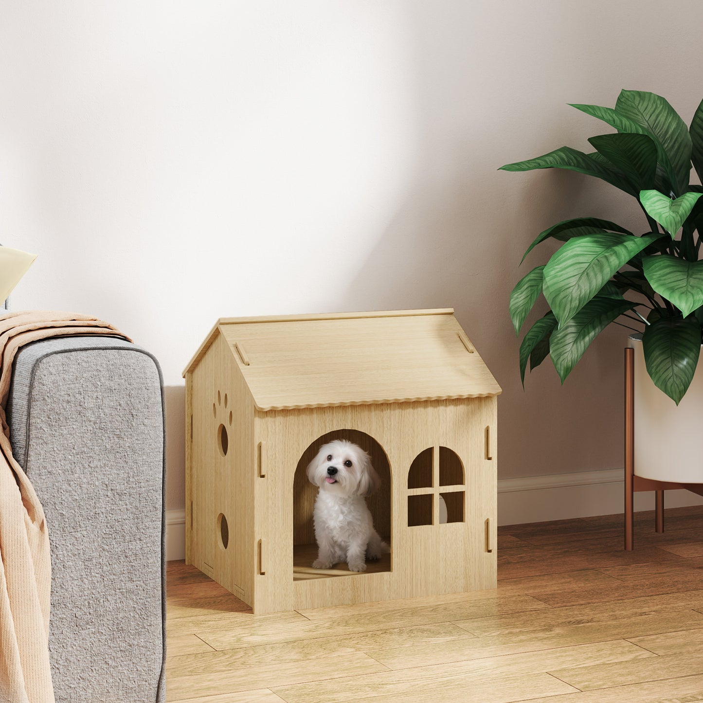 PawHut Hundehütte/Katzenhaus für Indoor, intedliches Design, 50 x 41 x 51 cm