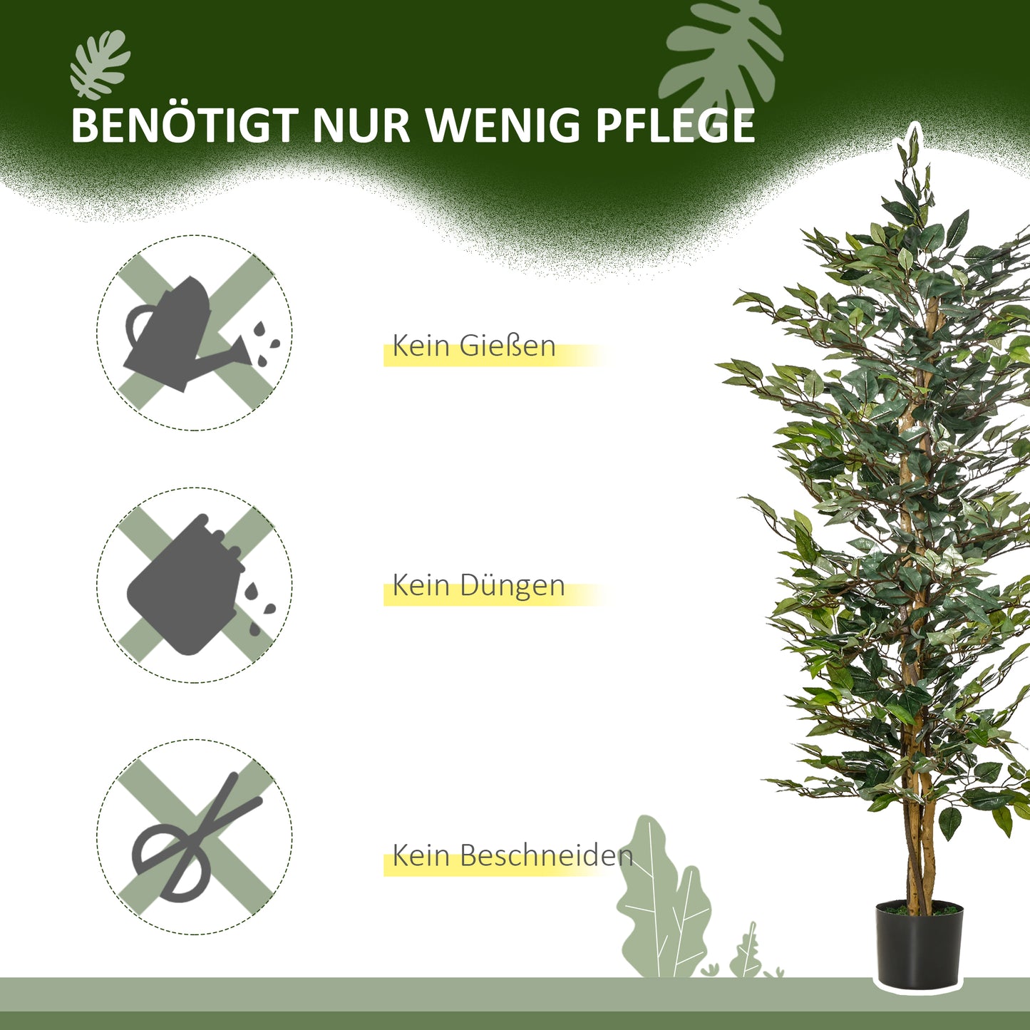 HOMCOM Künstlicher Ficus-baum groß 150 cm Kunstbaum, Kunstpflanze, Plastik Künstliche Pflanzen im Topf, Fake Plant wie echt für Wohnzimmer Schlafzimmer Büro Garten Moderne Dekoration Geschenk
