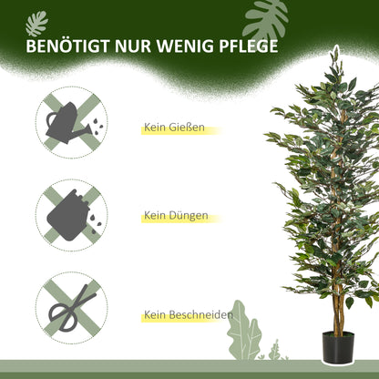HOMCOM Künstlicher Ficus-baum groß 150 cm Kunstbaum, Kunstpflanze, Plastik Künstliche Pflanzen im Topf, Fake Plant wie echt für Wohnzimmer Schlafzimmer Büro Garten Moderne Dekoration Geschenk