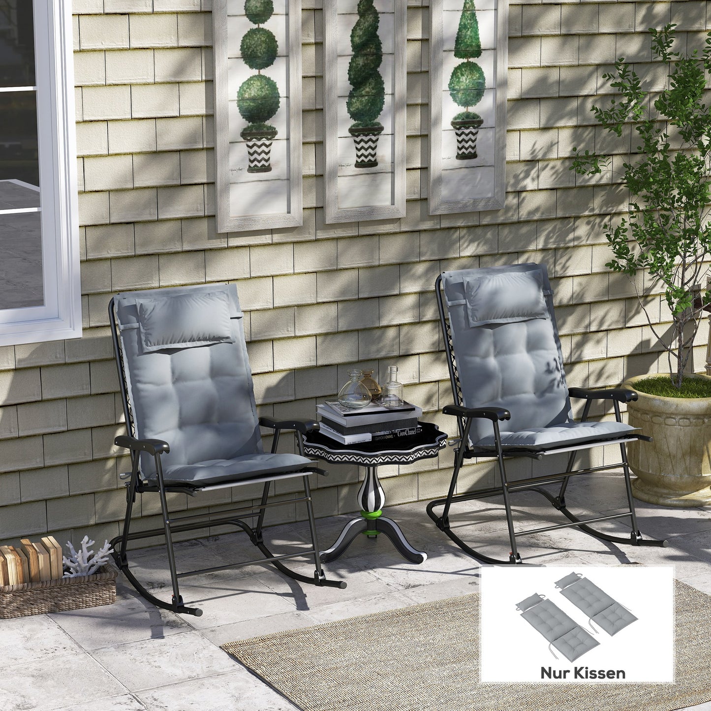 Outsunny 2er Set Auflage für Sonnenliege Wasserabweisend Liegenauflage für Gartenliege Polsterauflage 50x116x5 cm, Hellgrau