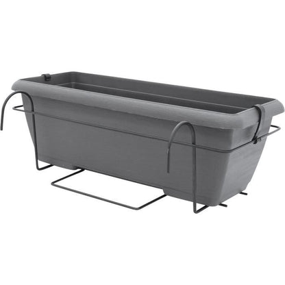 Planter kit with metal stand and integrated tray - GARDEN ID Teramo - Black-anth 50 cm - Stone effect - Recycled/recyclable