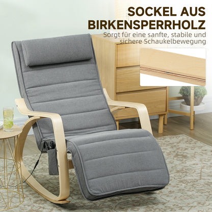 HOMCOM Schaukelstuhl mit Massage-Funktion, Lendenheizung, 3 Modi, Stoffbezug, Grau