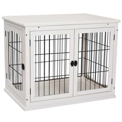 PawHut Transportbox für Hunde 58,5 cm x 81 cm x 66 cm Türen, MDF-Holz Eisen, 58, 5 cm x 81 cm x 66 cm, Weiß