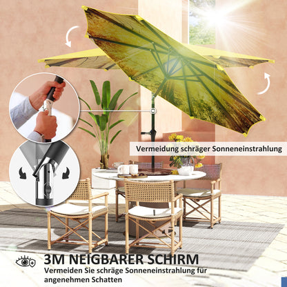 Outsunny Sonnenschirm Ø300 cm, Sonnenschirm mit Handkurbel, achteckig Balkonschirm Gelb