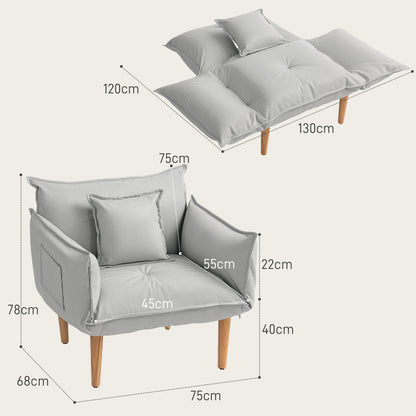 HOMCOM 2-in-1 Verstellbarer Loungesessel, Bodensessel mit Kissen, Polstersessel, für Wohnzimmer, Schlafzimmer, Hellgrau