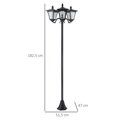 Outsunny Solar Gartenlaterne med 3 flammig Laterne Mast aus Edelstahl Solarlaterne med LED 120 Lumen 51,5x47x182,5cm Wegeleuchte IP44 för Garten Balkon Schwarz
