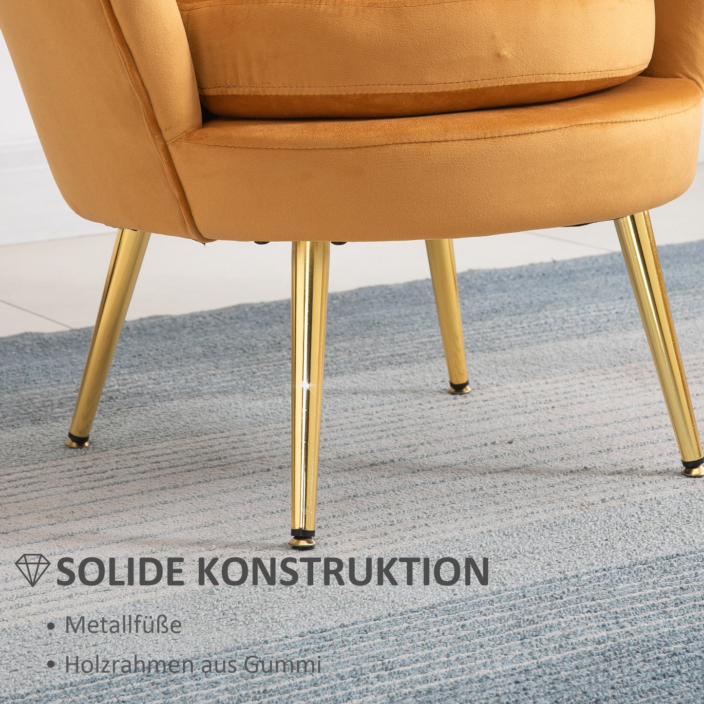 HOMCOM Lounge-Sessel, Vintage-Sessel in Samtoptik, Metallgestell, 76 x 67 x 74 cm, Gelb