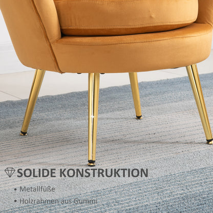 HOMCOM Lounge-Sessel, Vintage-Sessel in Samtoptik, Metallgestell, 76 x 67 x 74 cm, Gelb