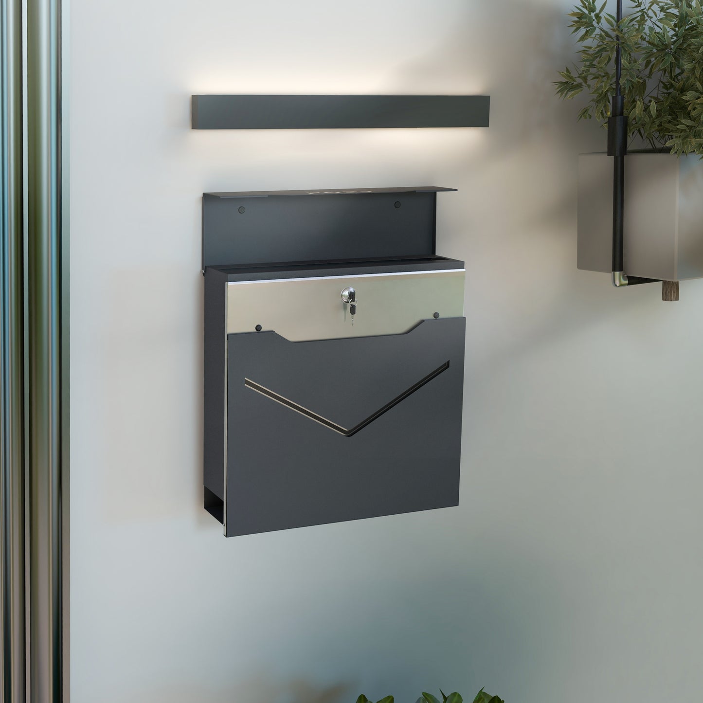 HOMCOM Briefkasten Postkasten, modernes Design, wetterbeständig, 37 cm x 10,5 cm x 37 cm, Grau