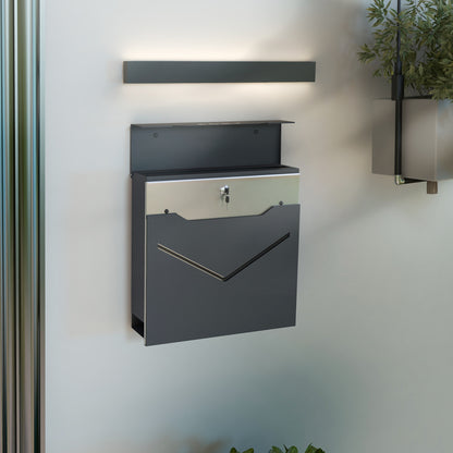 HOMCOM Briefkasten Postkasten, modernes Design, wetterbeständig, 37 cm x 10,5 cm x 37 cm, Grau