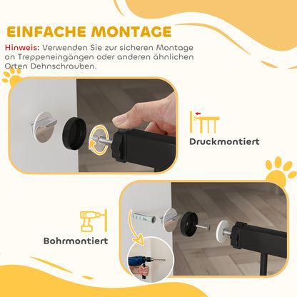 PawHut Haustiertor, 77 cm Treppengatter, verstellbar Breite 76-104 cm, mit Katzentür, für Treppen och Türöffnungen, Schwarz