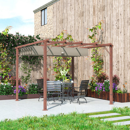 Outsunny 3 x 3 m Garten-Pergola, Verstellbares Terrassendach, Aluminium-Rahmen, UPF30+ Sonnenschutz, Naturholz