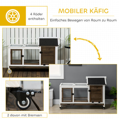 PawHut Kleintierstall für Zwergkaninchen, Meerschweinchen, mit Rädern, 108 x 58 x 73,5 cm, Kaffee