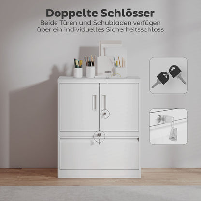 HOMCOM Aktenschrank Büroschrank Abschließbar Mehrzweckschrank aus Stahl mit 2 Türen, Verstellbaren Regalen Weiß