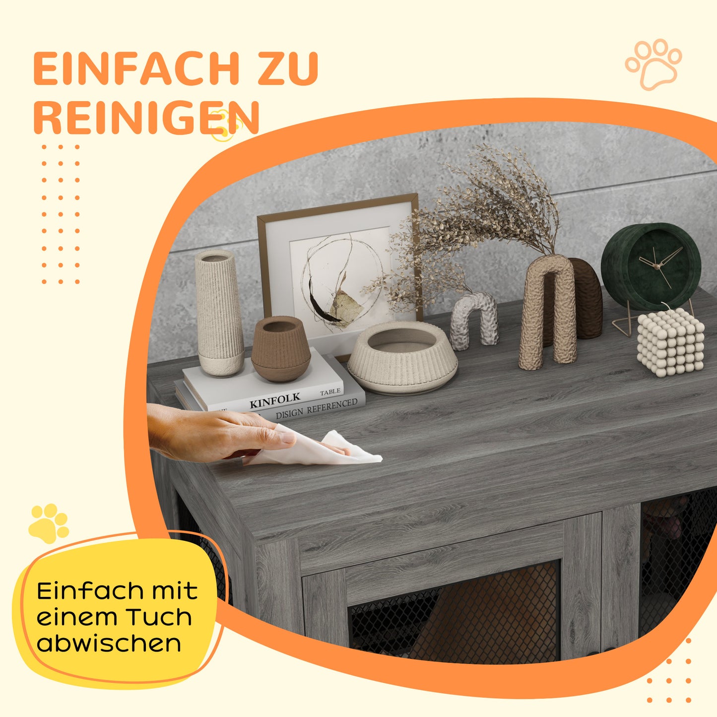 PawHut Hundebox, Welpenbox, mit Ablagefläche, wasserabweisendes Kissen, Stahlgitter, verstellbar Füße, 94x60x71,5 cm