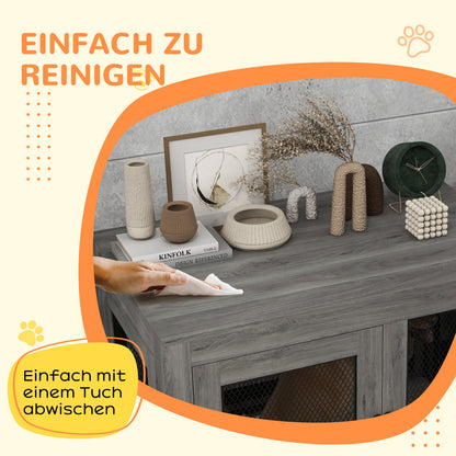 PawHut Hundebox, Welpenbox, mit Ablagefläche, wasserabweisendes Kissen, Stahlgitter, verstellbar Füße, 94x60x71,5 cm