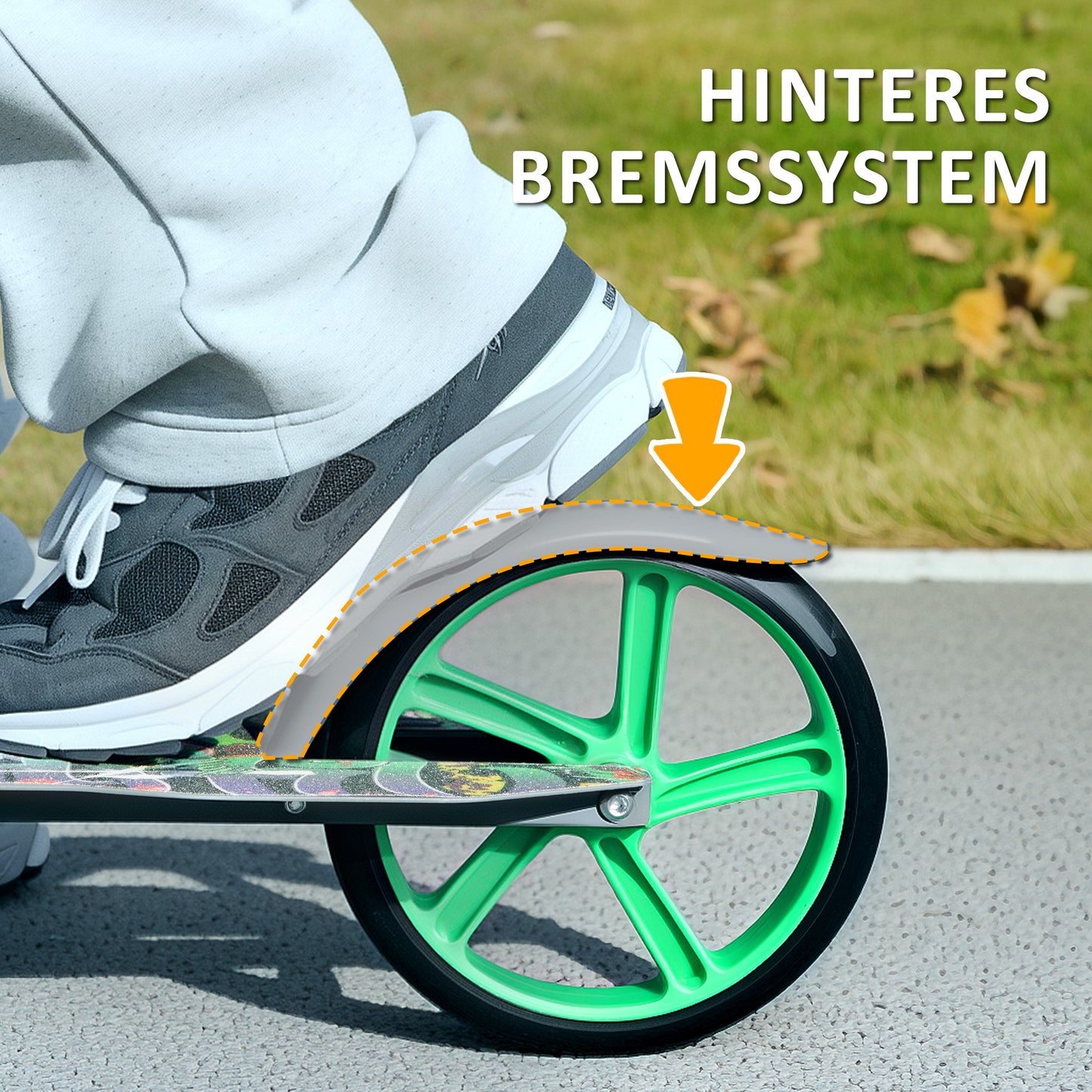 AIYAPLAY Tretroller, höhenverstellbar, Hinterradbremse, faltbar, 100 kg belastbar, Grün