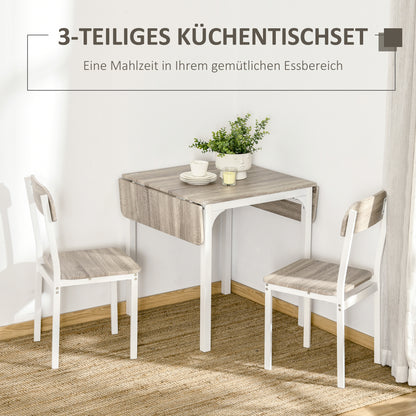 HOMCOM 2-teilige Sitzgruppe, Klappbarer Esstisch mit 2 Stühlen, Klapptisch, 110 cm x 70 cm x 75 cm, Weiß + Natur