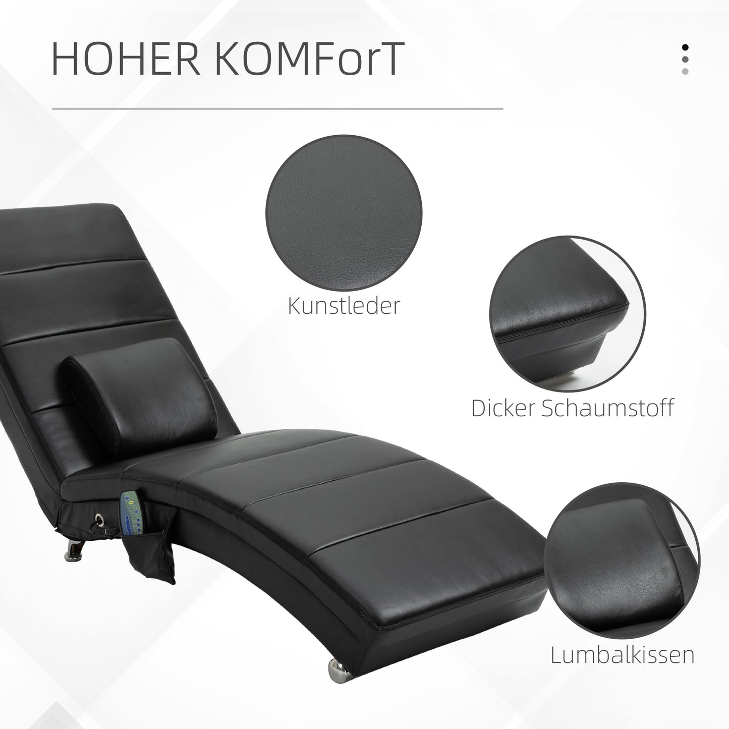 HOMCOM Relaxliege mit Massagefunktion Loungesessel Ergonomisch hohe Rückenlehn, mit Massagefunktion und Kissen mit Zero-G Design Lounge Sessel Kunstleder Metall Schaumstoff Schwarz 58 x 163 x 87 cm