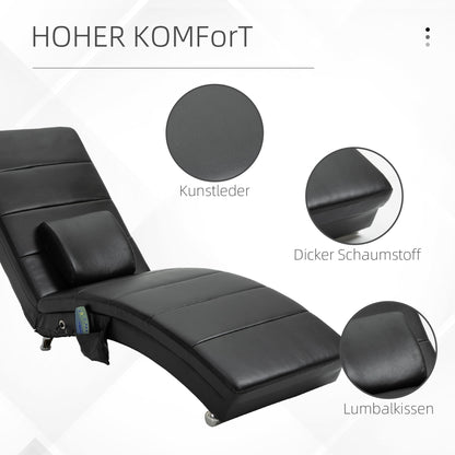 HOMCOM Relaxliege mit Massagefunktion Loungesessel Ergonomisch hohe Rückenlehn, mit Massagefunktion und Kissen mit Zero-G Design Lounge Sessel Kunstleder Metall Schaumstoff Schwarz 58 x 163 x 87 cm