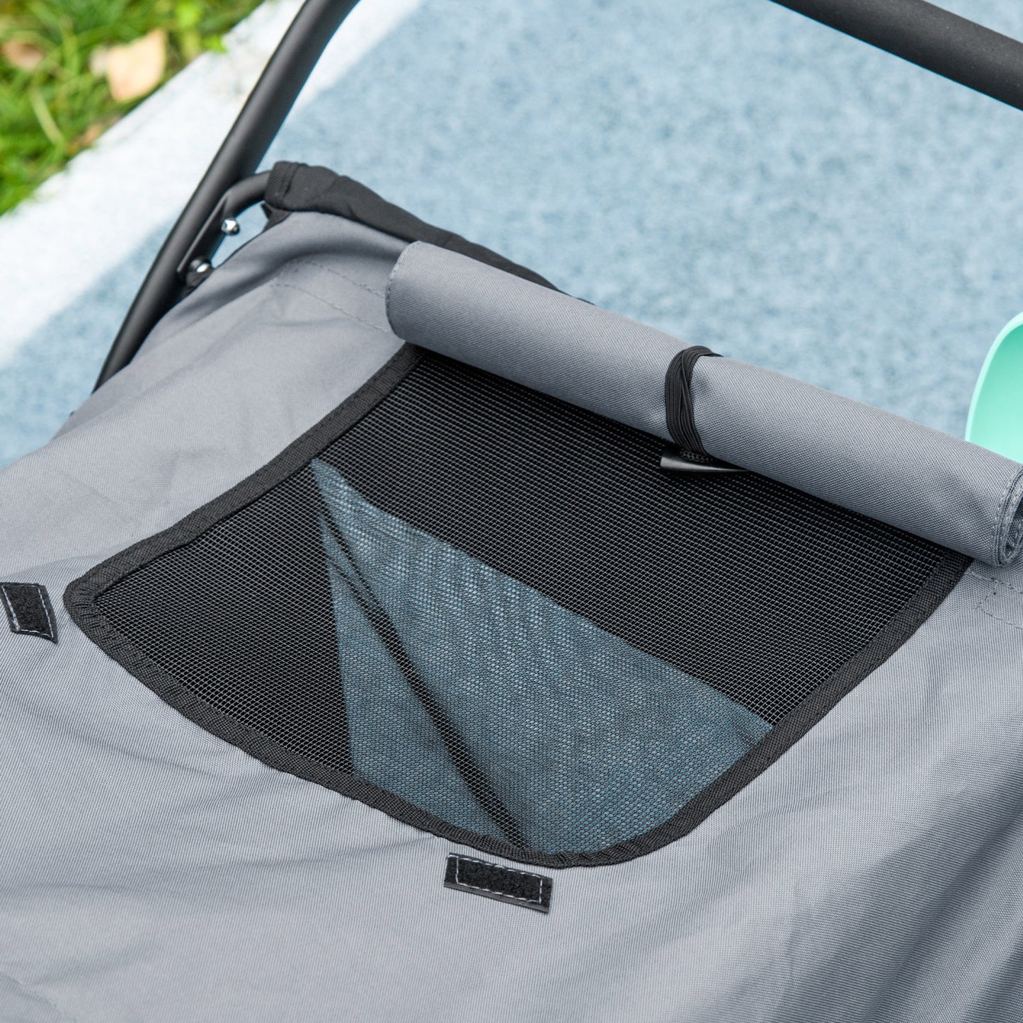 PawHut Hundebuggy, faltbar, aufklappbar, Liegekissen, Stahlrahmen, Grau/Schwarz