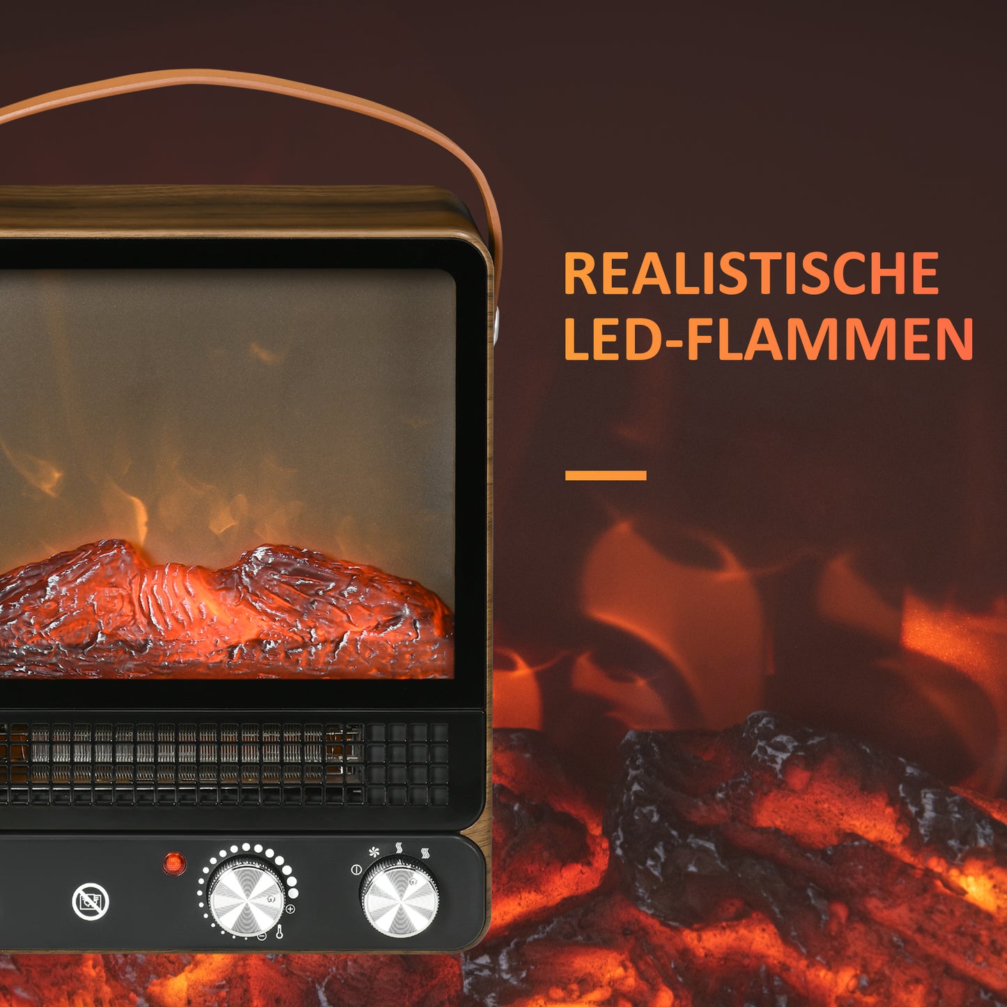 HOMCOM Elektrokamin, realistisches Feuer, 2 Heizmodi bis 50° C, Überhitzungsschutz, Walnussoptik, 30,3 x 17,5 x 37,4cm