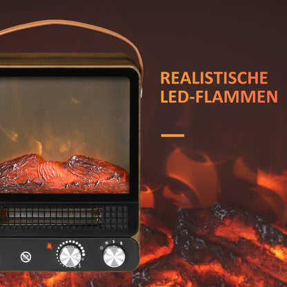 HOMCOM Elektrokamin, realistisches Feuer, 2 Heizmodi bis 50° C, Überhitzungsschutz, Walnussoptik, 30,3 x 17,5 x 37,4cm