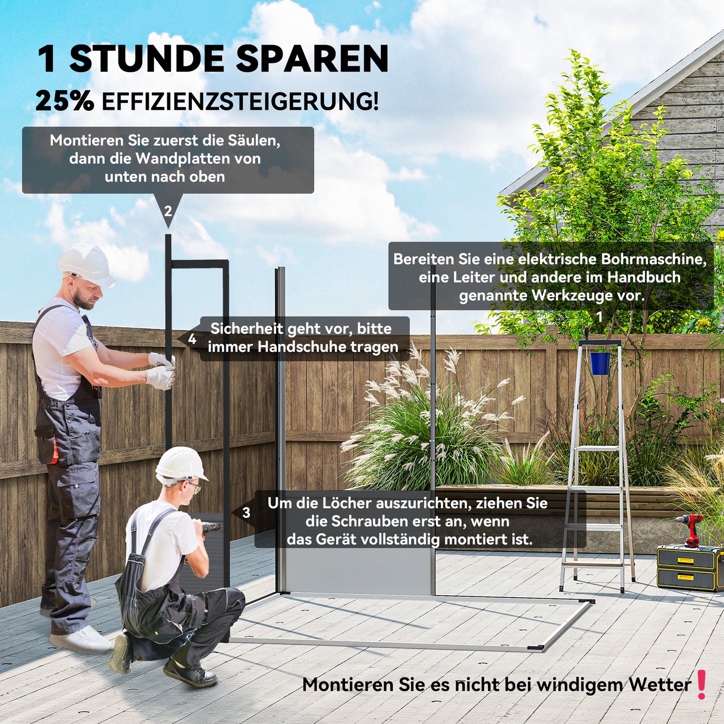 Outsunny 1,9 x 1,9 m Gartenschuppen, Werkzeugschuppen aus Kunststoff , verschließbare Türen, 2 Lüftungsöffnungen, Hellgrau