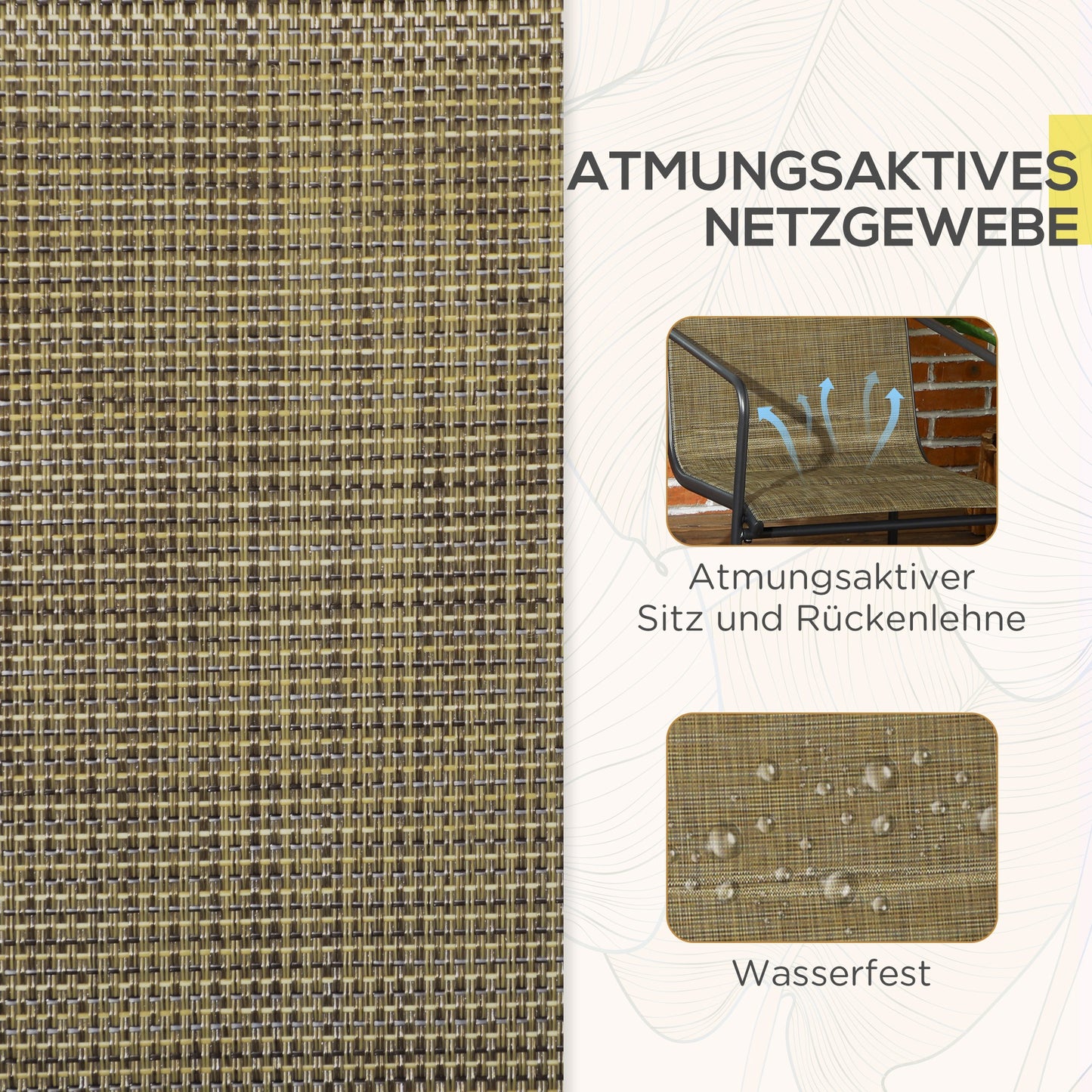 Outsunny Gartenstuhl, 2er-Set, atmungsaktiver Bezug, robuster Metallrahmen, 54x66,5x88cm, Schwarz/Braun