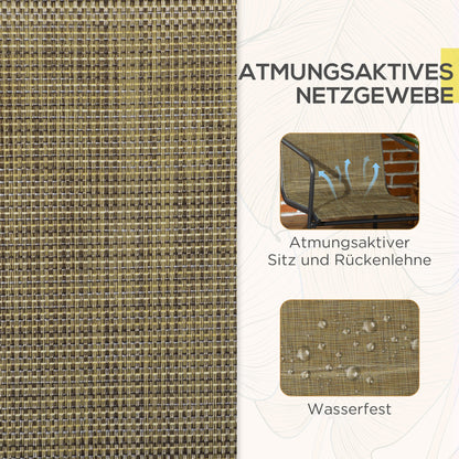 Outsunny Gartenstuhl, 2er-Set, atmungsaktiver Bezug, robuster Metallrahmen, 54x66,5x88cm, Schwarz/Braun