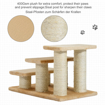PawHut Tiertreppe Katzentreppe Hundetreppe 3 Stufen Treppe für Katze und Hunde Plüsch Creme 45 x 35 x 34 cm