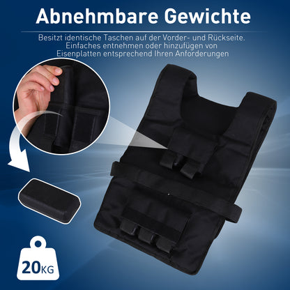 HOMCOM Gewichtsweste 15 KG / 20 KG / 30 KG verstellbare Trainingsweste mit herausnehmenbar Gewichten Laufweste Damen Herren für Muskelaufbau Krafttraining, Laufen, Fitness, Cross Training