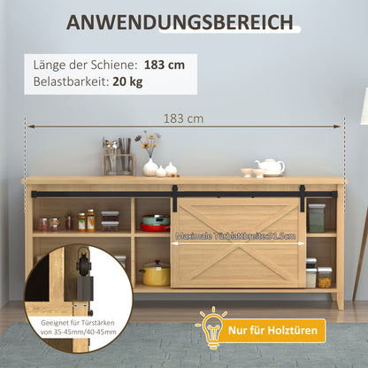 HOMCOM 183 cm Schiebetür Komplettset Schiebetürbeschlag mit Bodenführung, Schiebetür Laufschiene, Laufrollen Schiebetürsystem für Einzelholzschiebetür